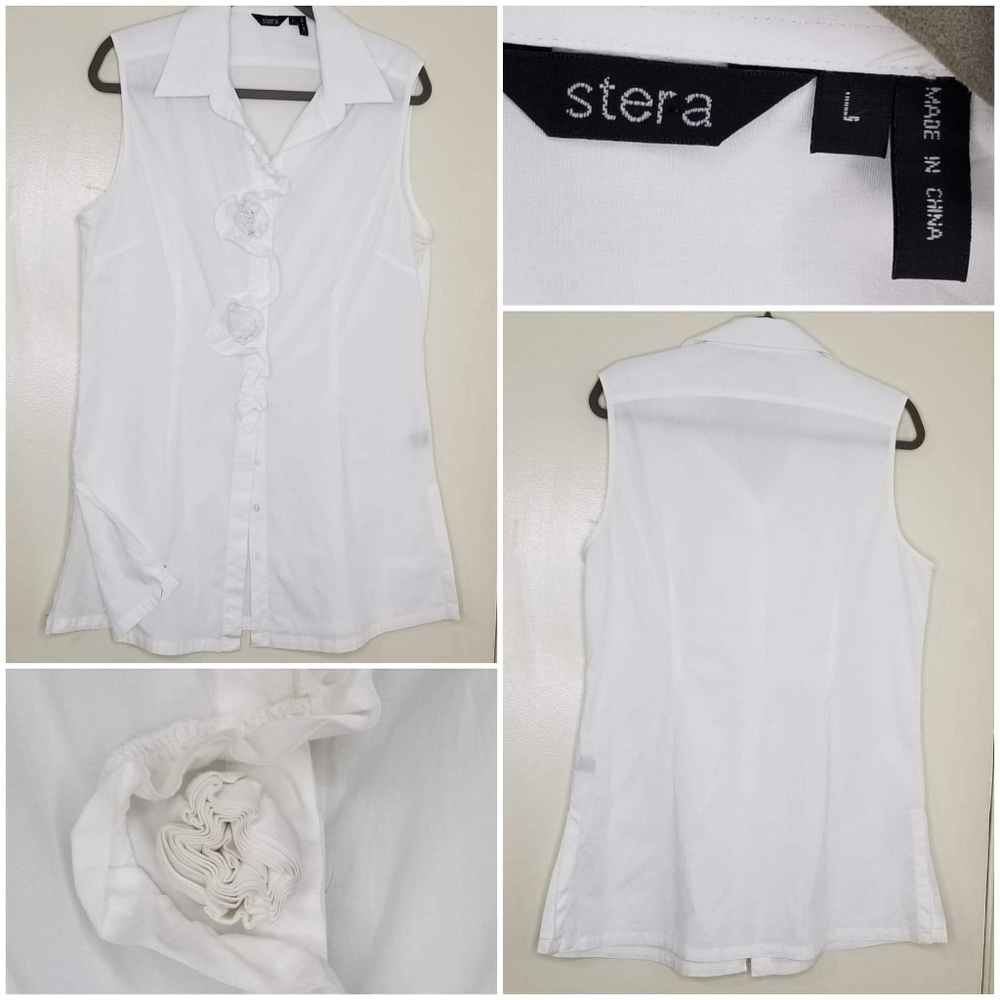 Stera Crisp White Collared Button Up Tunic Size L